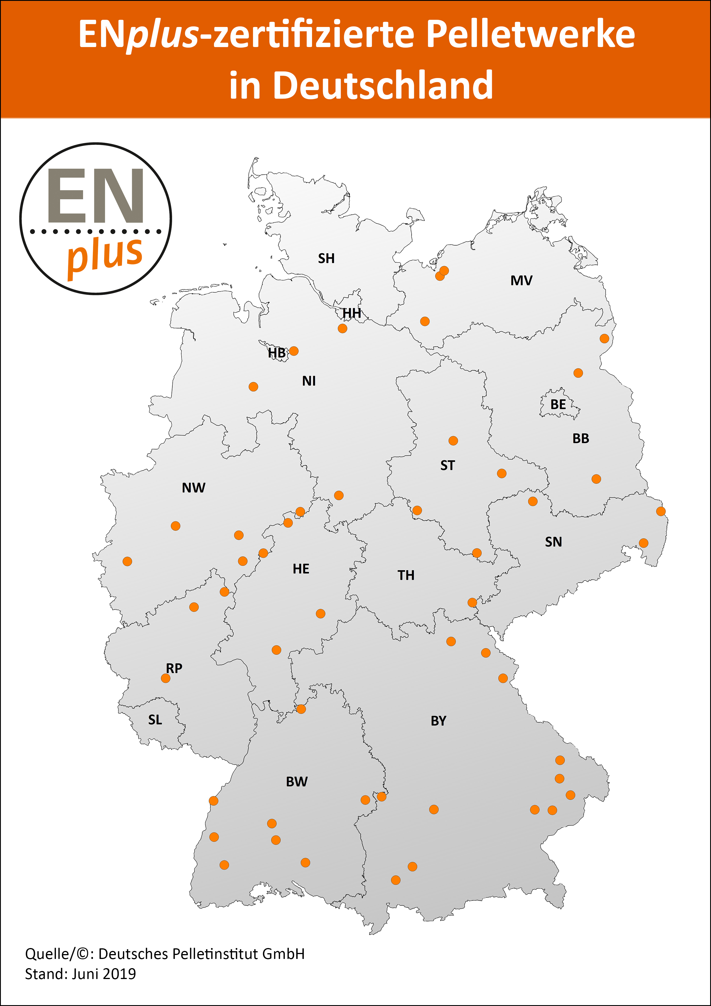 DEPI - ENplus-zertifizierte Pelletwerke in Deutschland (Karte)